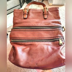 Fossil Explorer FoldOver Expresso Brown Leather Messenger Crossbody